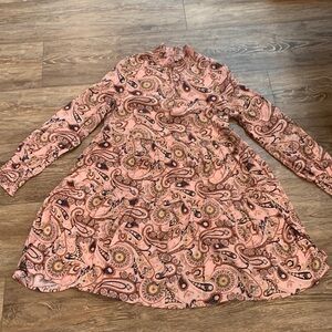 Code x Mode Pink Paisley High Neck Dress Women's Medium Ruffles Victorian